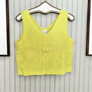 Moda Intl Crochet Button Up Scalloped Trim Tank Top Vest Large Yellow